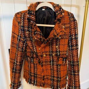 Women's Orange Plaid Tweed Jacket